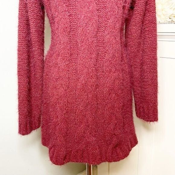 Lulu’s Joyous Cable Knit Turtleneck Sweater Dress Red Maroon Medium - Picture 10 of 12